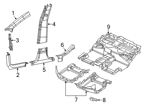 2017 Jeep Cherokee Interior Trim - Pillars, Rocker & Floor Panel-B Pillar Diagram for 6FF58DX9AA