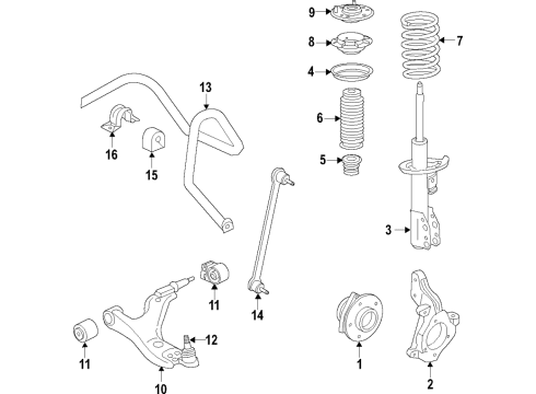 2018 Buick Enclave Front Suspension Components, Lower Control Arm, Stabilizer Bar Strut Diagram for 84287473