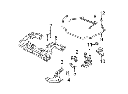 1999 Nissan Pathfinder Front Suspension Components, Lower Control Arm, Stabilizer Bar Stay-Front Suspension Member Diagram for 54465-0W000
