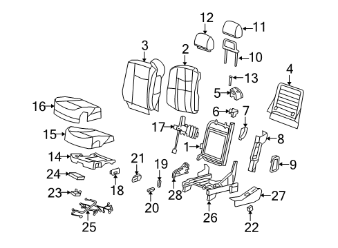 2007 Cadillac SRX Front Seat Components Seat Back Cover Diagram for 88994459