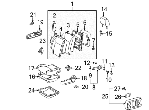 2004 Toyota Sienna Front Seat Components Seat Back Assembly Diagram for 71430-AE150-B1
