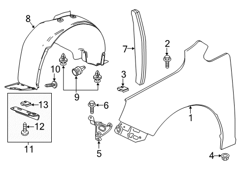 2012 Buick Verano Fender & Components Lower Bracket Diagram for 22900546