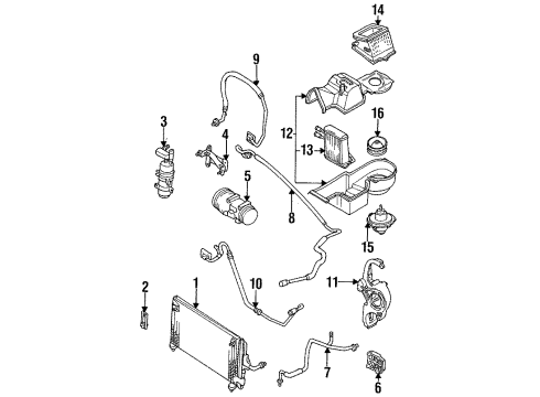 1993 Mercury Tracer Condenser, Compressor & Lines, Evaporator Components Refrigerant Hose Diagram for F4CZ19835A