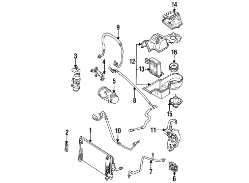 1993 Mercury Tracer Condenser, Compressor & Lines, Evaporator Components Dehydrator Diagram for F2CZ19C836A