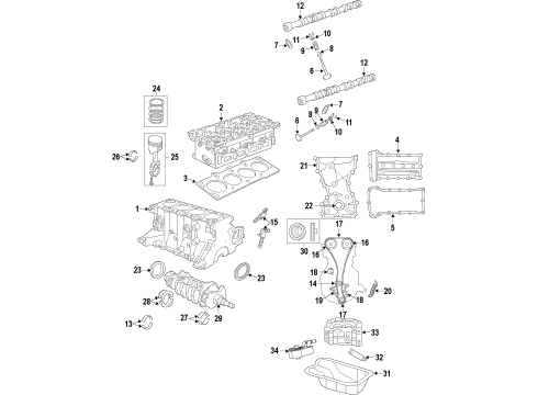 2013 Jeep Compass Engine Parts, Mounts, Cylinder Head & Valves, Camshaft & Timing, Oil Cooler, Oil Pan, Oil Pump, Crankshaft & Bearings, Pistons, Rings & Bearings Insulator Diagram for 5105494AF