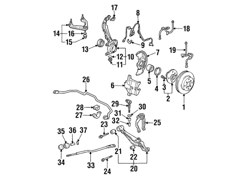 1992 Honda Prelude Front Suspension Components Sensor Assembly, Left Front Diagram for 57455-SS0-950
