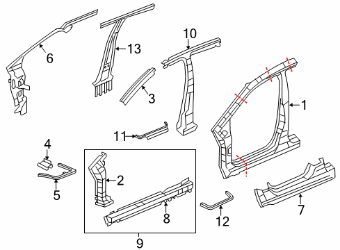 2015 Honda Civic Center Pillar, Hinge Pillar, Rocker Plr Comp L, Front Diagram for 64515-TR6-A70ZZ