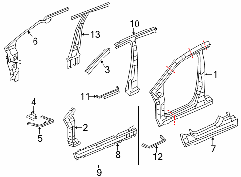 2015 Honda Civic Center Pillar, Hinge Pillar, Rocker Panel Set, L. FR. (Outer) Diagram for 04645-TR6-A50ZZ