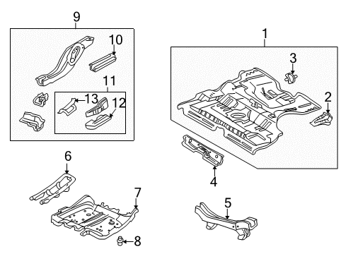 1998 Honda Civic Rear Floor & Rails Bar, Floor (Lower) Diagram for 74610-S1G-A00