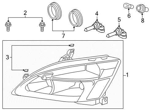 2005 Honda Accord Bulbs Headlight Unit, Passenger Side Diagram for 33101-SDA-A01
