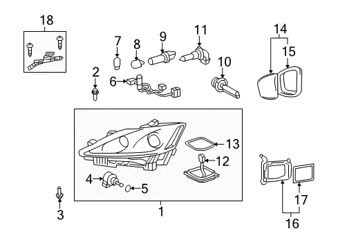 2010 Lexus IS250 Headlamps Headlamp Unit Assembly, Left Diagram for 81170-53430