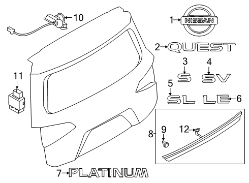 2012 Nissan Quest Lift Gate Clip Diagram for 84815-1JA0A