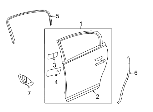 2007 Buick Lucerne Rear Door Rear Weatherstrip Diagram for 25823639