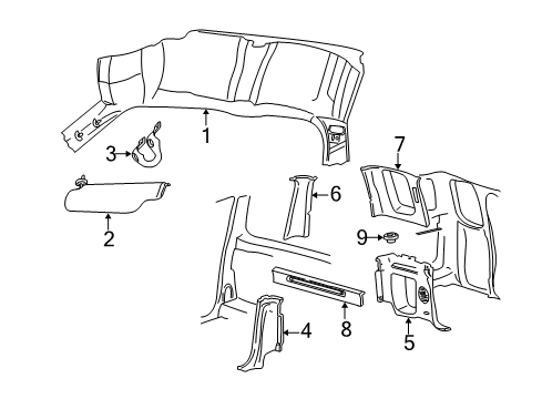 1997 Ford F-250 Interior Trim - Cab Weatherstrip Pillar Trim Diagram for F65Z-1503598-AAD