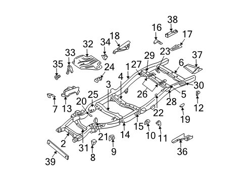 2001 Nissan Xterra Frame & Components Bracket Cab Mounting, 4TH LH Diagram for 95143-7Z030