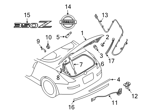 2006 Nissan 350Z Trunk Hinge Assembly - Trunk Lid, LH Diagram for 84401-CF00B