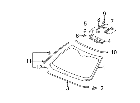 2000 Cadillac DeVille Windshield Glass, Reveal Moldings Sensor Kit, Windshield Outside Moisture Diagram for 12483077