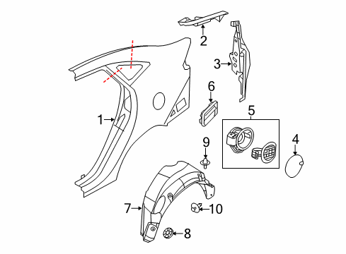 2016 Ford Fiesta Quarter Panel & Components Fuel Pocket Diagram for AE8Z-5427936-A