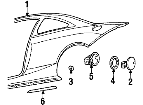 2000 Mercury Cougar Quarter Panel & Components, Exterior Trim Body Side Molding Diagram for 1S8Z-6329077-AA
