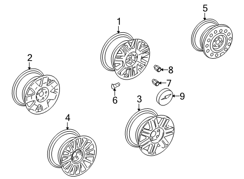 2003 Ford Thunderbird Wheels, Covers & Trim Wheel, Alloy Diagram for 1W6Z-1007-CA