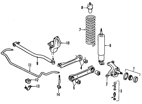1992 Jeep Cherokee Front Axle, Lower Control Arm, Upper Control Arm, Stabilizer Bar, Suspension Components Bushing Diagram for J5365098
