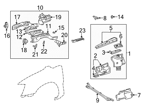 2000 Lexus RX300 Structural Components & Rails Seal, Front Fender Apron, RH Diagram for 53736-33020
