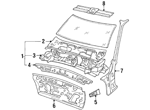 1986 Hyundai Excel Cowl Panel Complete-Dash Diagram for 64300-21103