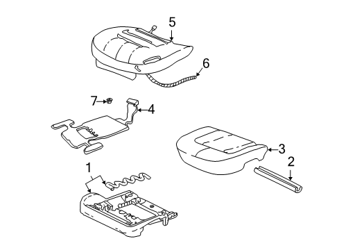 2000 Cadillac DeVille Front Seat Components Pad Asm, Driver Seat Cushion Diagram for 12492999
