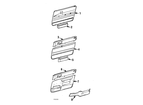 1986 Toyota Camry Front Door Trim Armrest Diagram for 74260-32020-03