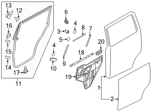 2021 Nissan Armada Door & Components Seal-Rear Door Partition, LH Diagram for 82839-1LA2A