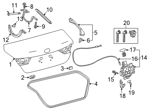 2021 Toyota Camry Trunk Hinge Cover Diagram for 64572-06070