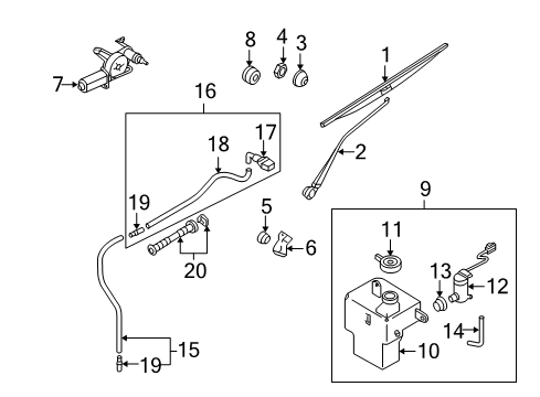 2004 Kia Sedona Wiper & Washer Components Windshield Washer Tank Assembly Diagram for 0K53A67480