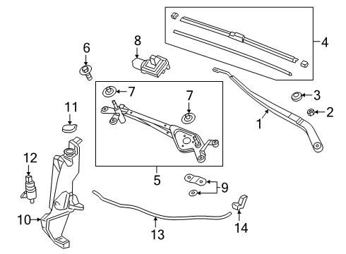 2019 Acura RDX Wiper & Washer Components Motor Complete , Front Diagram for 76505-TJB-A01