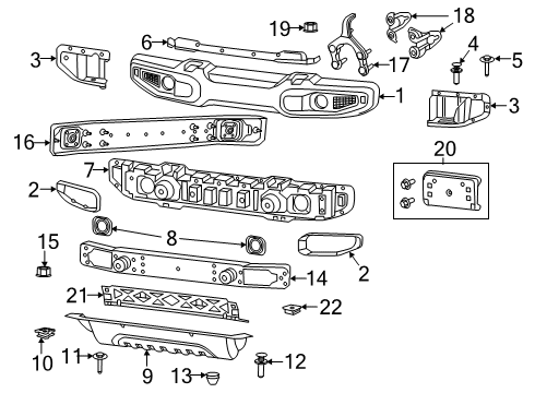 2020 Jeep Gladiator Front Bumper Screw Diagram for 68340509AA