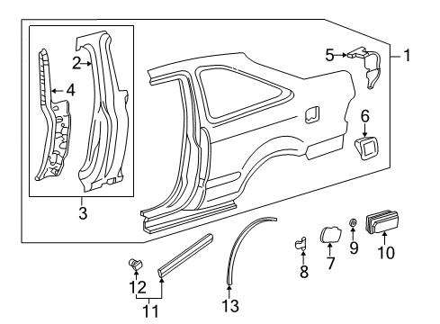 1999 Honda Civic Quarter Panel & Components, Exterior Trim Lid, Fuel Filler Diagram for 63910-S02-A00ZZ