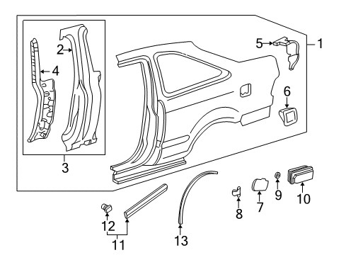 1999 Honda Civic Quarter Panel & Components, Exterior Trim Extension, R. RR. Gutter Diagram for 63320-S02-A00ZZ