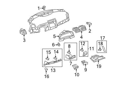2010 Toyota Camry Cluster & Switches, Instrument Panel Defroster Vent Diagram for 55650-06051-B0