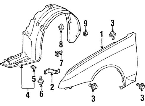 2001 Honda Prelude Fender & Components Fender, Left Front (Inner) Diagram for 74151-S30-000