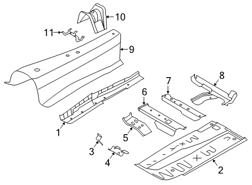 2020 Toyota GR Supra Floor & Rails Crossmember Diagram for 57505-WAA01