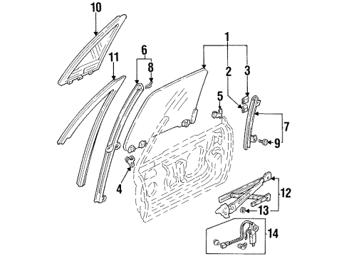 1993 Honda Civic del Sol Door & Components Channel, Passenger Side Door Run Diagram for 72235-SR2-003