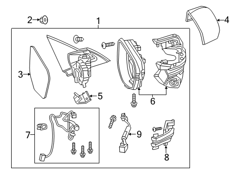 2016 Honda Civic Outside Mirrors Set Driver Side, Mirror Complete Diagram for 76253-TBA-C01