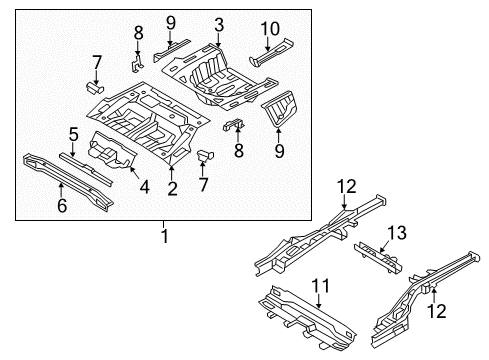 2016 Hyundai Azera Rear Body - Floor & Rails Panel Assembly-Rear Floor, Rear Diagram for 65513-3V000