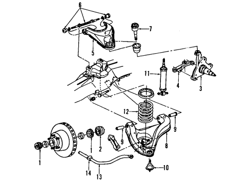 1991 Dodge Dakota Front Suspension Components, Lower Control Arm, Upper Control Arm, Stabilizer Bar Part Diagram for 52058212