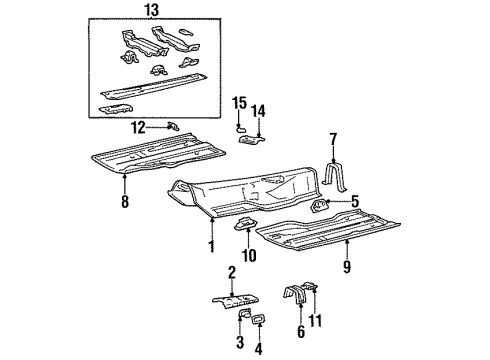 1997 Lexus LS400 Floor & Rails Bracket, Engine Rear Support Member Diagram for 57257-50020