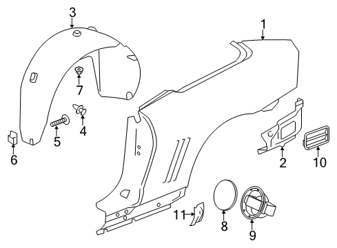 2014 Chevrolet Camaro Quarter Panel & Components Wheelhouse Liner Diagram for 22829472