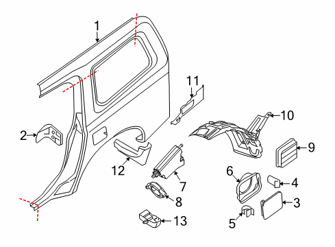 2008 Nissan Pathfinder Quarter Panel & Components, Exterior Trim Wind DEFLECTOR-Rear WHEELHOUSE, RH Diagram for 93882-EA500