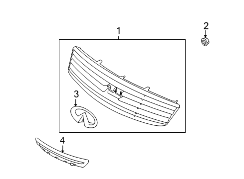 2011 Infiniti G25 Grille & Components Front Bumper Lower Grille Diagram for 62254-1NF1A