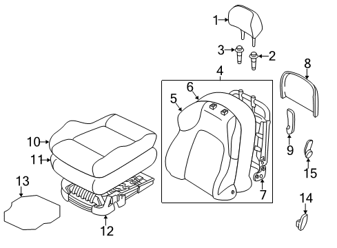 2004 Hyundai Tiburon Front Seat Components Front Driver Side Seat Back Covering Diagram for 88460-2C100-EBT