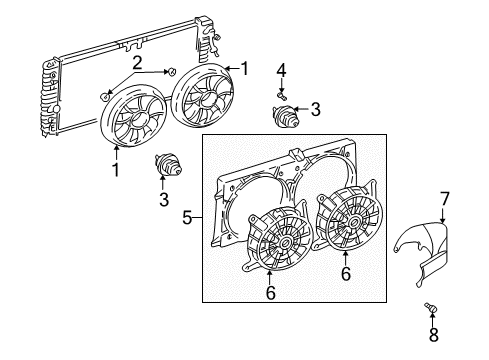 2005 Pontiac Grand Am Cooling System, Radiator, Water Pump, Cooling Fan Shroud Kit, Engine Electric Coolant Fan Diagram for 88957397