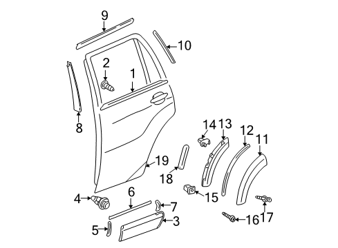 2005 Toyota RAV4 Exterior Trim - Rear Door Belt Weatherstrip Diagram for 75721-42020